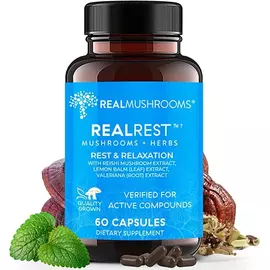 Real Mushrooms RealRest / Рейши, валериана и мелисса для релаксации 60 капсул в магазине биодобавок nutrido.shop
