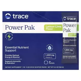 Trace Minerals Power Pak Lemon Lime / Витамин C + электролиты + мультивитамины Лимон Лайм 30 саше в магазине биодобавок nutrido.shop