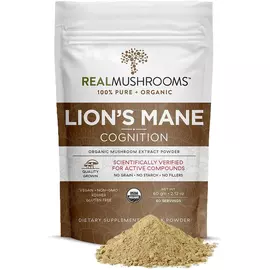 Real Mushrooms Lion's Mane / Ежовик гребенчатый органик порошок для когнитивного здоровья 60 гр. в магазине биодобавок nutrido.shop