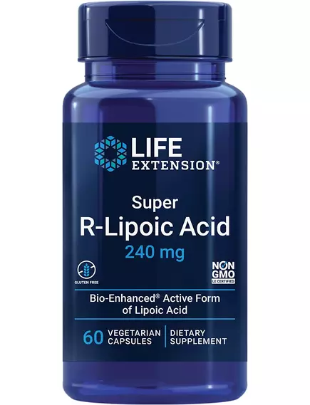 LIFE EXTENSION SUPER R-LIPOIC ACID / СУПЕР R-ЛІПОЄВА КИСЛОТА 240 МГ 60 КАПСУЛ від магазину біодобавок nutrido.shop