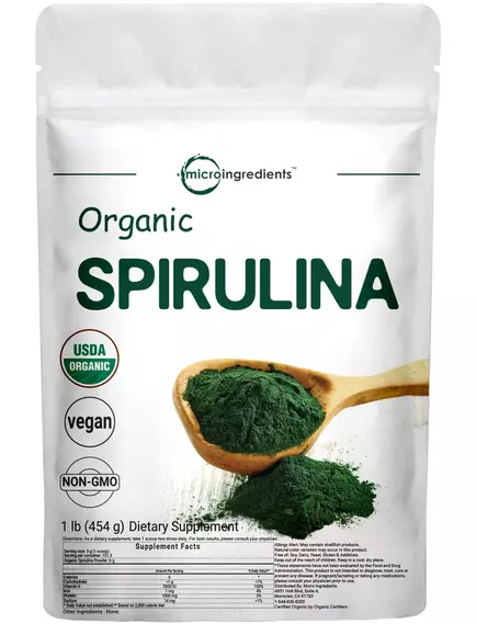 Microingredients Organic Spirulina Powder / Органический порошок спирулина 454 гр в магазине биодобавок nutrido.shop