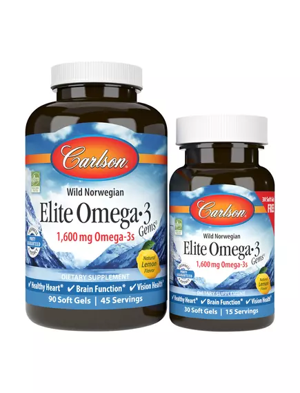Carlson Elite Omega-3 / Риб'ячий жир еліт омега-3 EPA і DHA 1600 мг 90 + 30 м'яких капсул в магазине биодобавок nutrido.shop