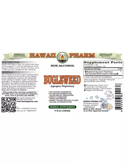 HAWAII PHARM BUGLEWEED / БАГЛЕВІД ОРГАНІК БЕЗ СПИРТУ 120 МЛ, фото 2 від магазину біодобавок nutrido.shop