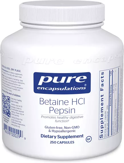 PURE BETAINE HCL PEPSIN / БЕТАЇН HCL ПЕПСИН 250 КАПСУЛ від магазину біодобавок nutrido.shop