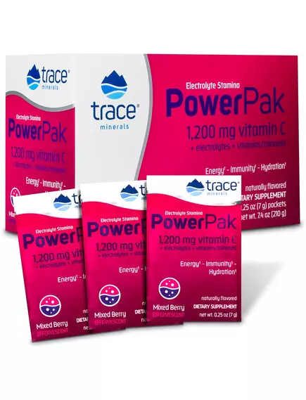 Trace Minerals Power Pak Mixed Berry / Вітамін C + електроліти + мультивітаміни Ягідний мікс 30 саше від магазину біодобавок nutrido.shop