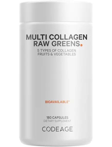 CodeAge Multi Collagen Raw Greens / Пять типов коллагена + 21 органический фрукт и овощ 180 капсул в магазине биодобавок nutrido.shop