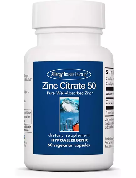 Allergy Research Zinc Citrate / Цинк цитрат для підтримки імунітету та обміну речовин 50 мг 60 капсул від магазину біодобавок nutrido.shop