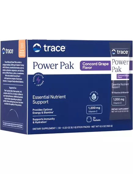 Вітамін C + електроліти + мультивітаміни Виноград 30 саше / Power Pak Grape, Trace Minerals в магазине биодобавок nutrido.shop