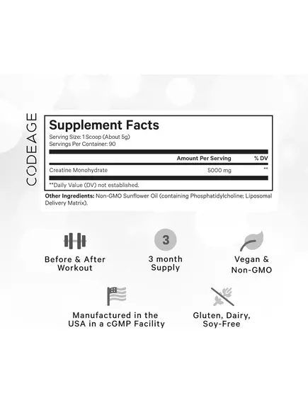 CodeAge Liposomal Creatine / Креатин липосомальный порошок 455 г, фото 3 в магазине биодобавок nutrido.shop