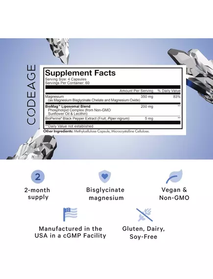 CODEAGE LIPOSOMAL MAGNESIUM GLYCINATE / МАГНІЙ ГЛІЦИНАТ ЛІПОСОМАЛЬНИЙ 240 КАПСУЛ, фото 2 від магазину біодобавок nutrido.shop