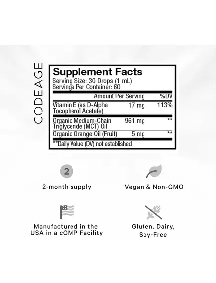 CodeAge Liquid Vitamin E+ / Ліпосомальний вітамін Е органік на МСТ олії 59,2 мл, фото 2 від магазину біодобавок nutrido.shop