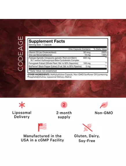 CodeAge Liposomal Fadogia Agrestis+ / Фадогия для поддержания уровня тестостерона липосомальная 60 к, фото 7 в магазине биодобавок nutrido.shop