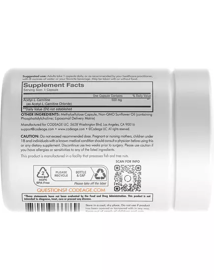 CODEAGE LIPOSOMAL ACETYL-L-CARNITINE / ЛІПОСОМАЛЬНИЙ АЦЕТИЛ-L-КАРНІТИН 90 КАПСУЛ, фото 7 від магазину біодобавок nutrido.shop