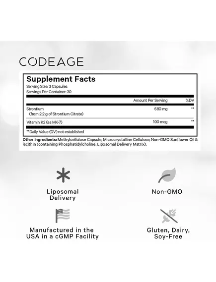 CodeAge Liposomal Strontium / Ліпосомальний стронцій для кісток і мінерального обміну 90 капсул, фото 2 в магазине биодобавок nutrido.shop