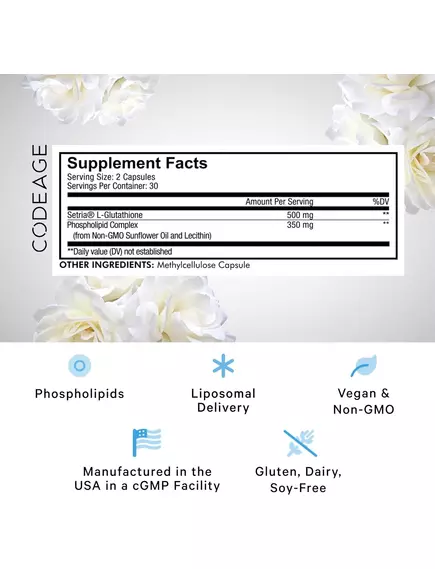 CODEAGE LIPOSOMAL GLUTATHIONE / ЛІПОСОМАЛЬНИЙ ГЛУТАТІОН 60 КАПСУЛ, фото 3 в магазині біодобавок nutrido.shop CODEAGE LIPOSOMAL GLUTATHIONE / ЛІПОСОМАЛЬНИЙ ГЛУТАТІОН 60 КАПСУЛ, фото 3 від магазину біодобавок nutrido.shop