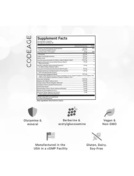 CODEAGE LEAKY GUT FORMULA / КОМПЛЕКСНА ДОБАВКА ДЛЯ ЛІКУВАННЯ КИШКІВНИКА, ЩО ПРОТІКАЄ 60 КАПСУЛ, фото 2 від магазину біодобавок nutrido.shop
