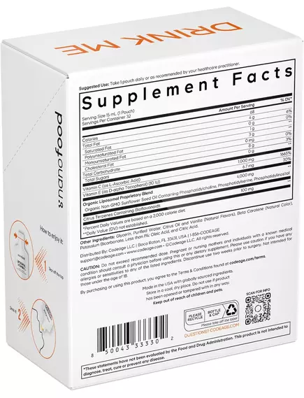 CODEAGE LIPOSOMAL LIQUID VITAMIN C POUCH / ЛІПОСОМАЛЬНИЙ ВІТАМІН C 1000 МГ 32 САШЕ, фото 5 від магазину біодобавок nutrido.shop