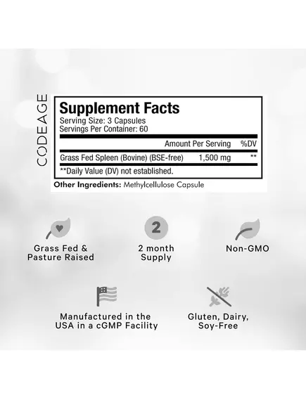 CODEAGE BEEF SPLEEN / СЕЛЕЗІНКА ЯЛОВИЧА ДЖЕРЕЛО ГЕМОВОГО ЗАЛІЗА 180 КАПСУЛ, фото 2 від магазину біодобавок nutrido.shop