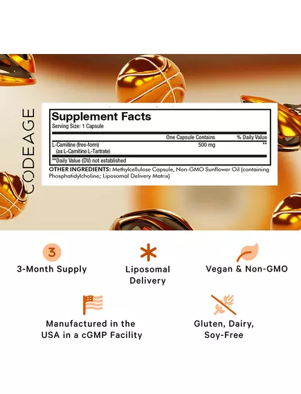 CODEAGE LIPOSOMAL L-CARNITINE / ЛІПОСОМАЛЬНИЙ L-КАРНІТИН 90 КАПСУЛ, фото 2 від магазину біодобавок nutrido.shop
