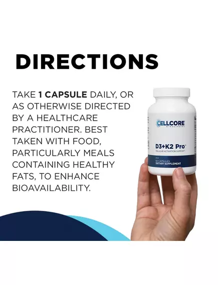 CellCore D3+K2 Pro / Вітаміни Д3 5000 МО + K2 180 мкг Підтримка кісток, серця та імунітету 60 капсул, фото 5 в магазине биодобавок nutrido.shop