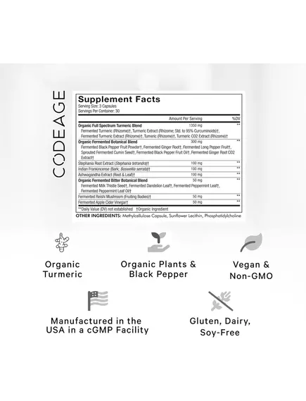 CodeAge Liposomal Fermented Turmeric Curcumin / Липосомальный ферментированный куркумин 90 капсул, фото 2 в магазине биодобавок nutrido.shop