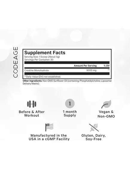 CodeAge Liposomal Creatine / Ліпосомальний порошок креатину 151,5 г, фото 2 від магазину біодобавок nutrido.shop