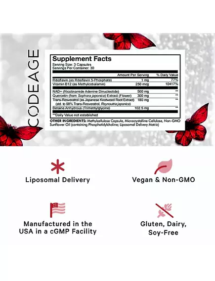 CODEAGE LIPOSOMAL NAD+ ULTRA / ЛІПОСОМАЛЬНИЙ НАД+ УЛЬТРА ДЛЯ ПІДТРИМКИ ЗДОРОВОГО СТАРІННЯ 90 КАПСУЛ, фото 6 від магазину біодобавок nutrido.shop
