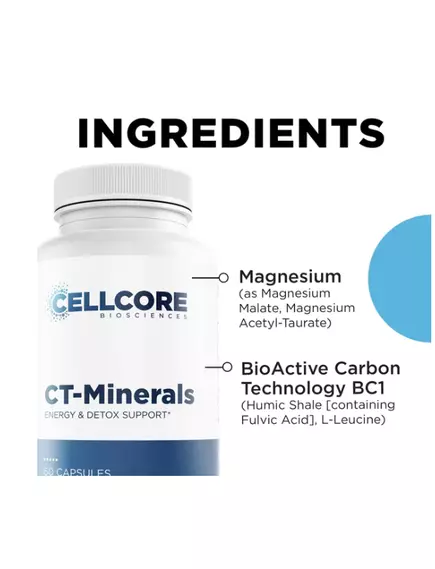 CELLCORE CT-MINERALS / ФУЛЬВОВІ МІНЕРАЛИ ТА АМІНОКИСЛОТИ ДЛЯ ПІДТРИМКИ ДЕТОКСИКАЦІЇ 60 КАПСУЛ, фото 2 від магазину біодобавок nutrido.shop