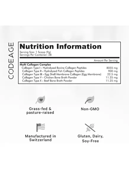 CODEAGE MULTI COLLAGEN PROTEIN POWDER / ПЕПТИДИ КОЛАГЕНУ 5 ТИПІВ + 18 АМІНОКИСЛОТ 252 Г, фото 3 від магазину біодобавок nutrido.shop