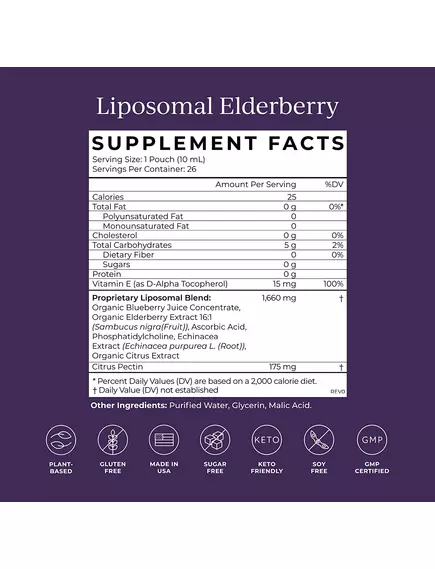Cymbiotika Liposomal Elderberry / Органический экстракт бузины липосомальный 26 саше, фото 3 в магазине биодобавок nutrido.shop