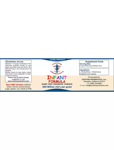 Custom Probiotics Infant Probiotic / Формула с пробиотиками для младенцев 50гр, фото 2 в магазине биодобавок nutrido.shop