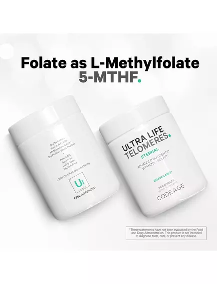 CodeAge Ultra Life Telomeres / Теломеры поддержка здорового старения и цикла метилирования 90 капсул, фото 3 в магазине биодобавок nutrido.shop
