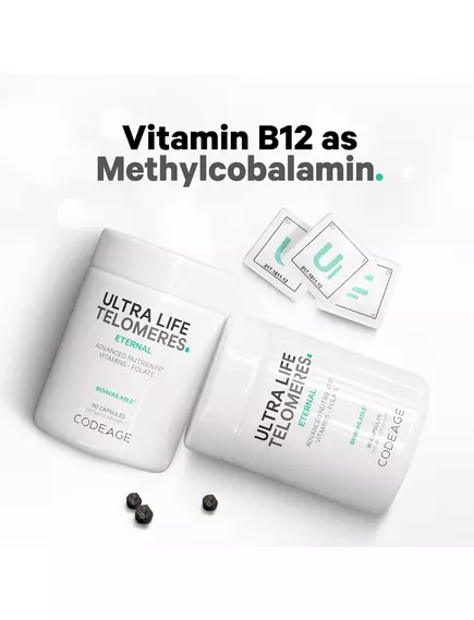 CodeAge Ultra Life Telomeres / Теломеры поддержка здорового старения и цикла метилирования 90 капсул, фото 4 в магазине биодобавок nutrido.shop