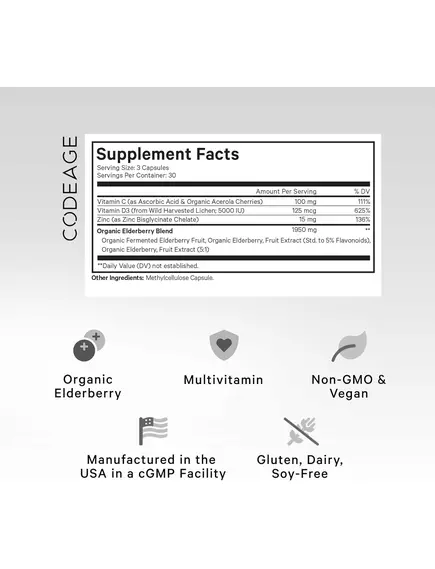 CodeAge Organic Black Elderberry Vitamins / Органическая черная бузина 90 капсул, фото 2 в магазине биодобавок nutrido.shop