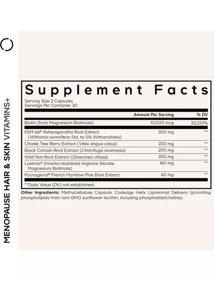 CodeAge Menopause Hair & Skin Vitamins+ / Комплекс вітамінів для волосся і шкіри при менопаузі 60 капсул, фото 2 від магазину біодобавок nutrido.shop