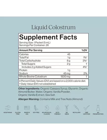 Cymbiotika Liquid Colostrum / Колострум рідке молозиво відновлення кишечника 26 саше, фото 2 в магазине биодобавок nutrido.shop