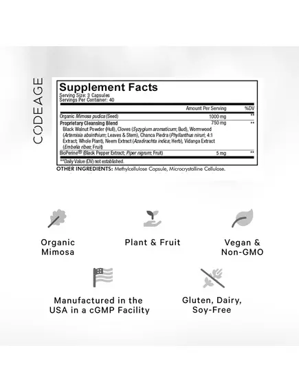 CodeAge Mimosa Pudica Seed / Насіння мімози Антипаразитарний комплекс 120 капсул, фото 3 від магазину біодобавок nutrido.shop