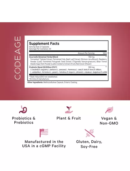 CODEAGE WOMEN'S SBO PROBIOTIC / ЖІНОЧИЙ ПРОБІОТИК 50 МЛРД КУО 60 КАПСУЛ, фото 3 від магазину біодобавок nutrido.shop