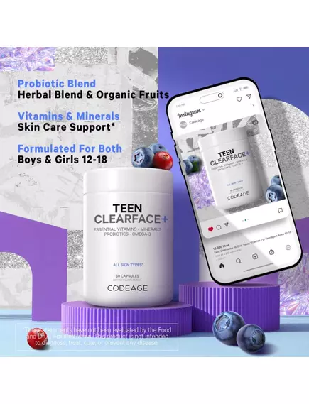 CodeAge Teen Clearface Vitamins / Витамины для подростковой кожи 60 капсул, фото 7 в магазине биодобавок nutrido.shop