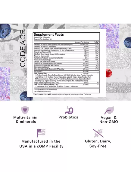 CodeAge Teen Clearface Vitamins / Витамины для подростковой кожи 60 капсул, фото 2 в магазине биодобавок nutrido.shop