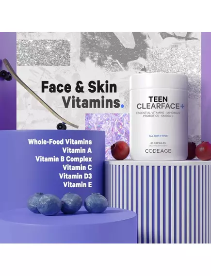 CodeAge Teen Clearface Vitamins / Витамины для подростковой кожи 60 капсул, фото 4 в магазине биодобавок nutrido.shop