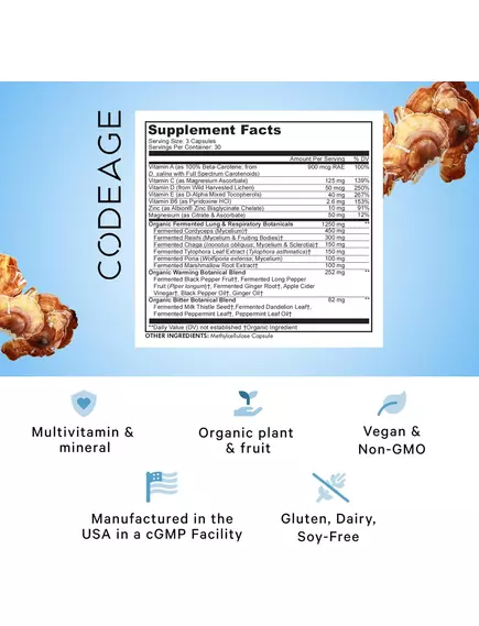 CodeAge Lungs Vitamins / Витамины для поддержки легких 90 капсул, фото 2 в магазине биодобавок nutrido.shop