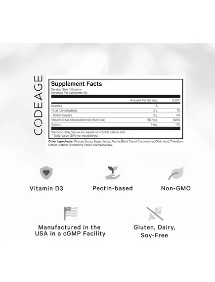 CodeAge Vitamin D3 Gummies / Витамин Д3 2500 МЕ жевательный 60 шт, фото 3 в магазине биодобавок nutrido.shop