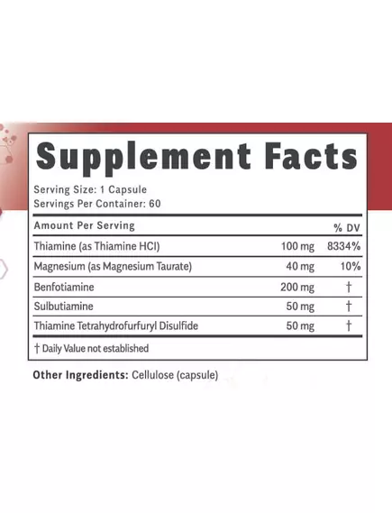Objective Nutrients Thiamega / Тіамін вітамін Б1 чотири форми 60 капсул, фото 3 в магазине биодобавок nutrido.shop