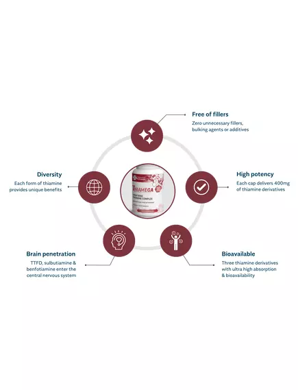 Objective Nutrients Thiamega / Тіамін вітамін Б1 чотири форми 60 капсул, фото 4 в магазине биодобавок nutrido.shop