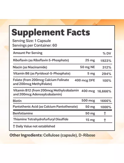 Objective Nutrients Thiavite B / Тіавіт повний спектр вітамінів групи Б 60 капсул, фото 2 в магазине биодобавок nutrido.shop
