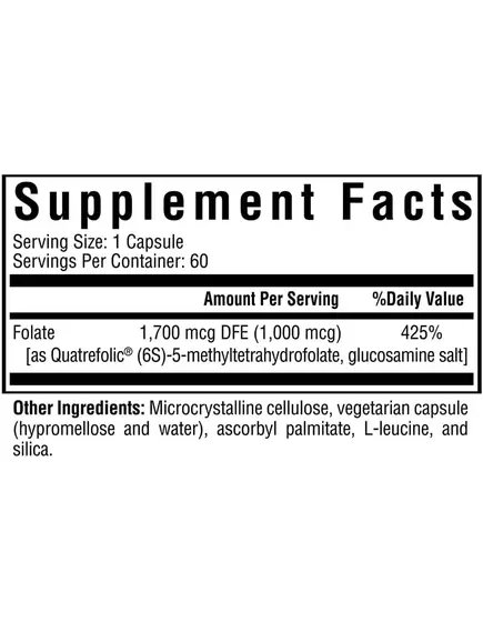 Seeking Health L-5-MTHF / Метилфолат витамин Б9 1700 мкг 60 капсул, фото 6 в магазине биодобавок nutrido.shop