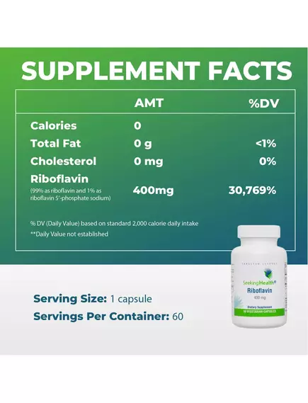 SEEKING HEALTH RIBOFLAVIN / ВІТАМІН Б2 РИБОФЛАВІН 400 МГ 60 КАПСУЛ, фото 2 від магазину біодобавок nutrido.shop