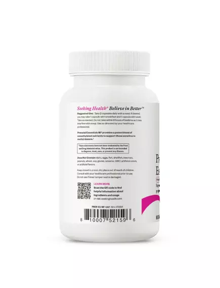 Seeking Health Prenatal Essentials MF / Комплекс витаминов для беременных без метилов 60 капсул, фото 5 в магазине биодобавок nutrido.shop