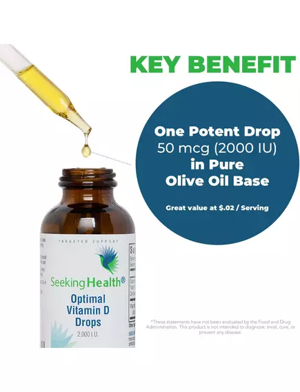 Seeking Health Optimal Vitamin D Drops / Витамин Д3 жидкий на основе оливкового масла 30 мл, фото 3 в магазине биодобавок nutrido.shop